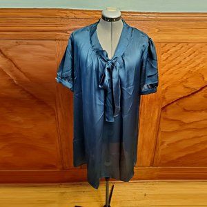 Teal Tie Neck Short Sleeve Tunic Dress